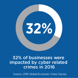 32% of businesses were impacted by cyber related crimes in 2016