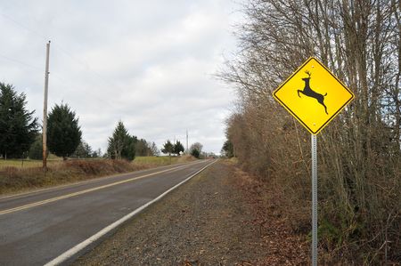 deer elk crossing road sign in a contry rura street road