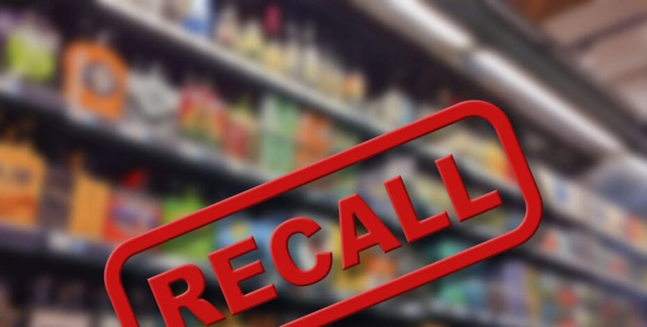 Grocery store shelves with the word "Recall" over them