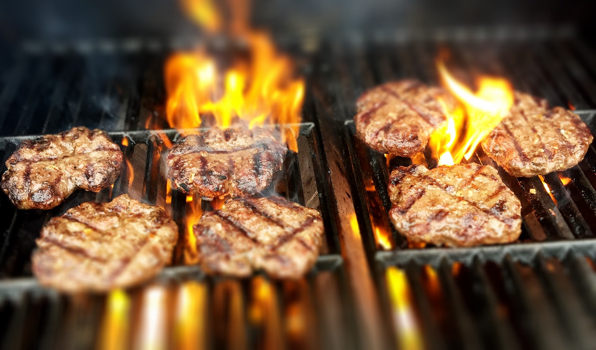 burgers on grill for family cookout