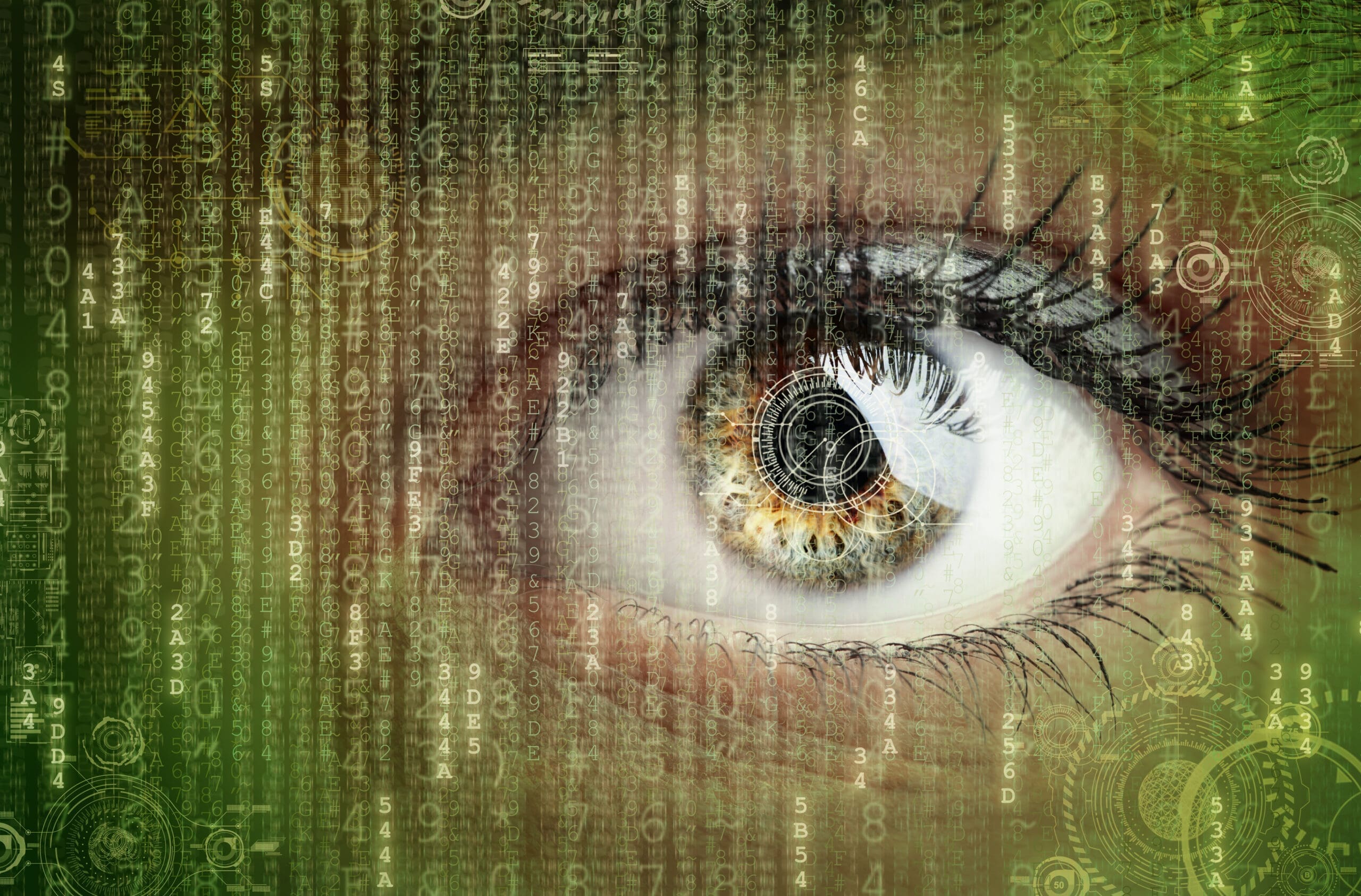 Womans eye with futuristic digital data around it