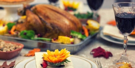 Thanksgiving table setting with turkey