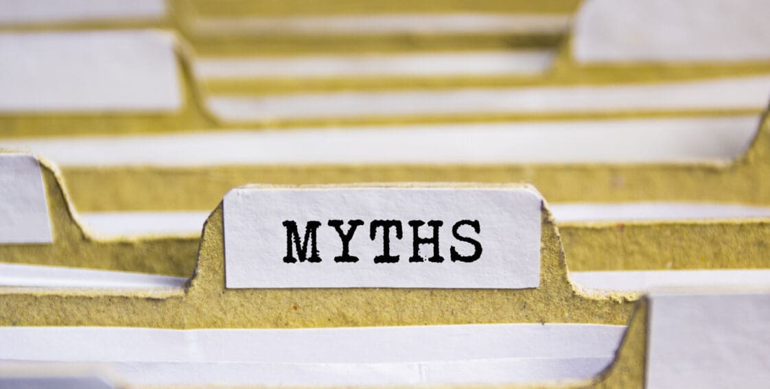 Myths word on card index paper