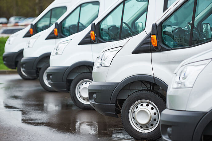 transporting service company. commercial delivery vans in row